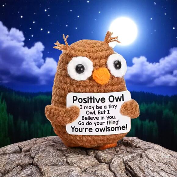 Handmade Crochet Owl with Positive Message | Inspirational Desk Decor | Owlsome - Picture 3 of 6